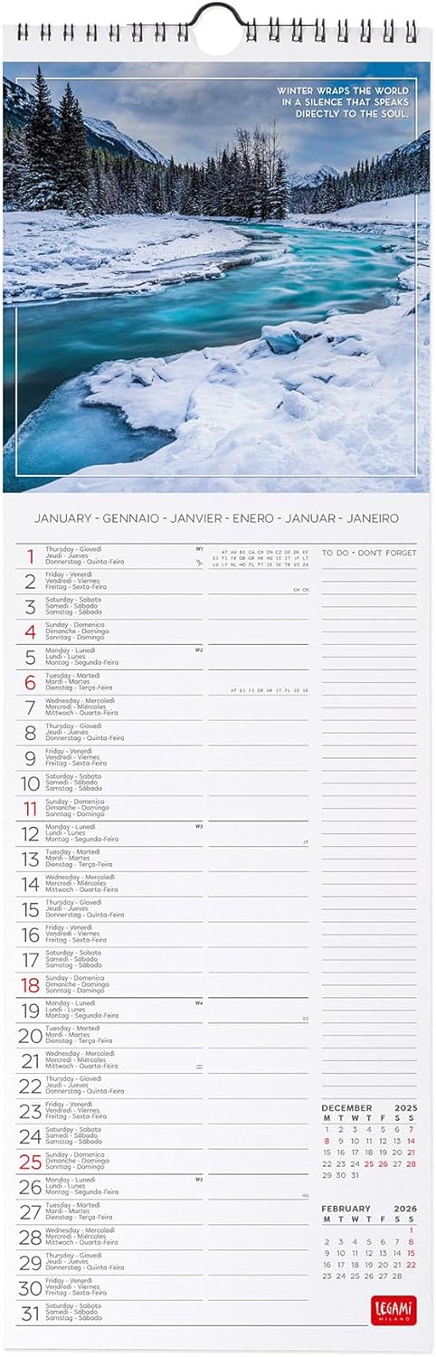 Calendario da Parete 12 Mesi Legami con Planner Annuale 2026 4 Seasons 16 x 49 cm