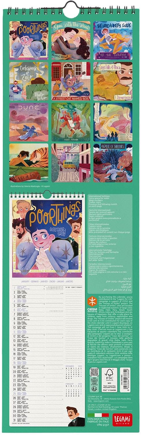 Calendario da Parete 12 Mesi Legami con Planner Annuale 2026 Book Lover&
