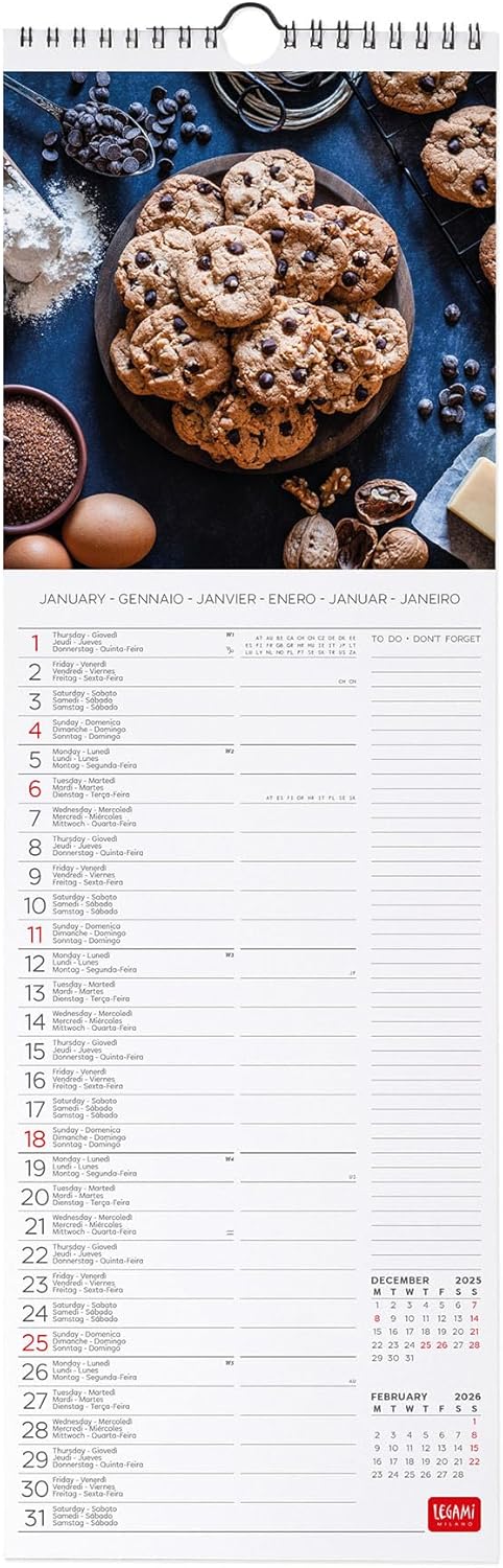 Calendario da Parete 12 Mesi Legami con Planner Annuale 2026 Kitchen 16 x 49 cm