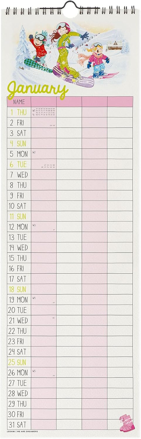 Calendario da Parete 12 Mesi Legami con Planner Annuale 2026 Super Mum 16 x 49 cm
