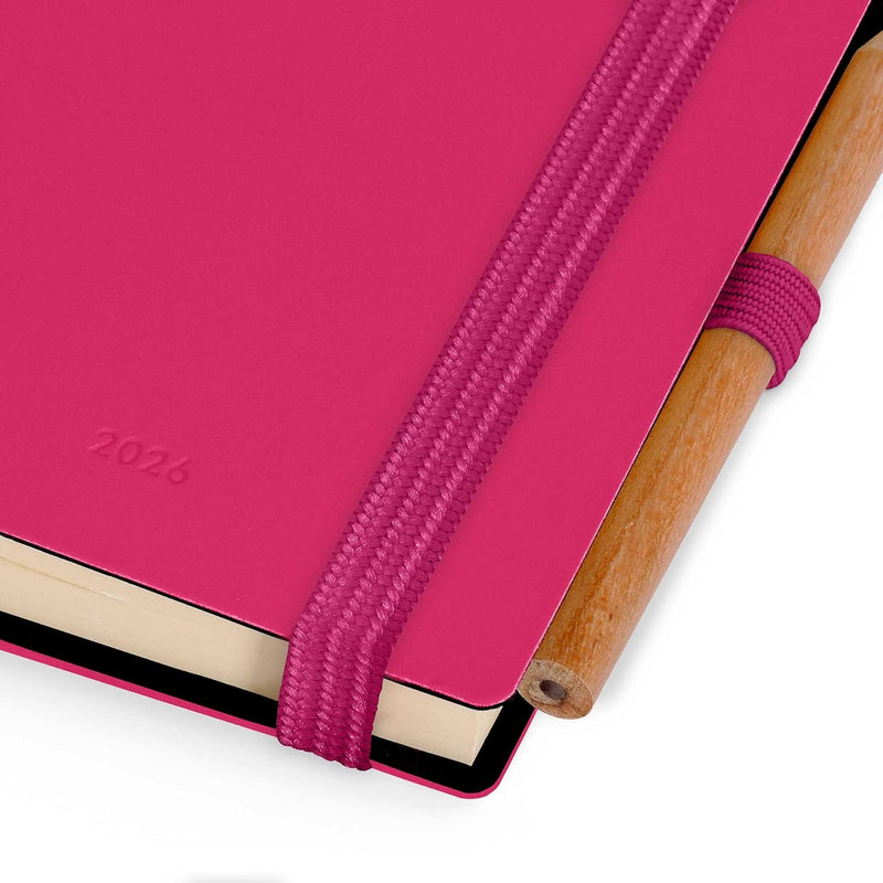 Agenda 12 Mesi Legami Bi-Giornaliera Mini con Rubrica e Matita 2026 Raspberry con Chiusura ad Elastico