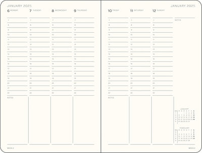 Planner 12 Mesi Settimanale Verticale Paperback B6+ con Copertina Rigida Nero 2025