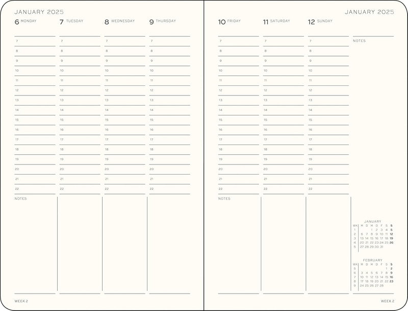 Planner 12 Mesi Settimanale Verticale Paperback B6+ con Copertina Rigida Sky 2025