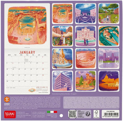 Calendario da Parete 12 Mesi Legami con Planner Annuale 2026 Rome 18 x 18 cm