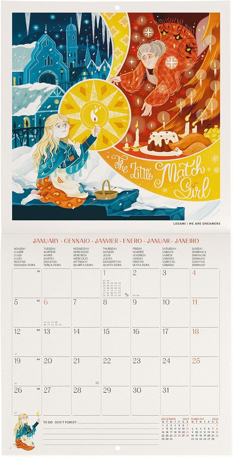 Calendario da Parete 12 Mesi Legami con Planner Annuale 2026 Once Upon a Time 18 x 18 cm