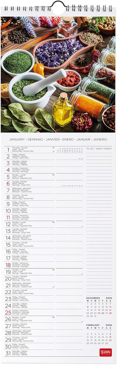 Calendario da Parete 12 Mesi Legami con Planner Annuale 2026 Herbs & Spices 16 x 49 cm
