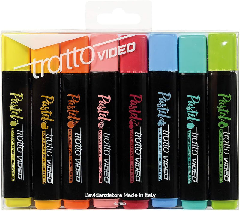 Evidenziatori Tratto Video Pastel con Punta a Scalpello - 8 pezzi