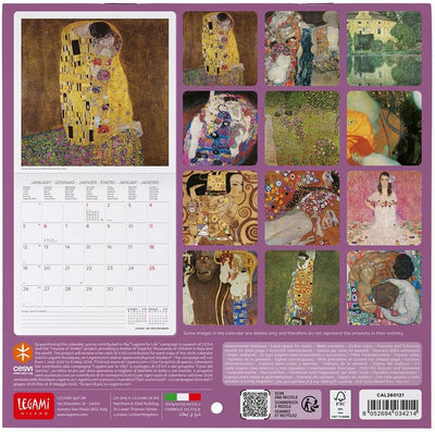 Calendario da Parete 12 Mesi Legami con Planner Annuale 2026 Gustav Klimt 18 x 18 cm