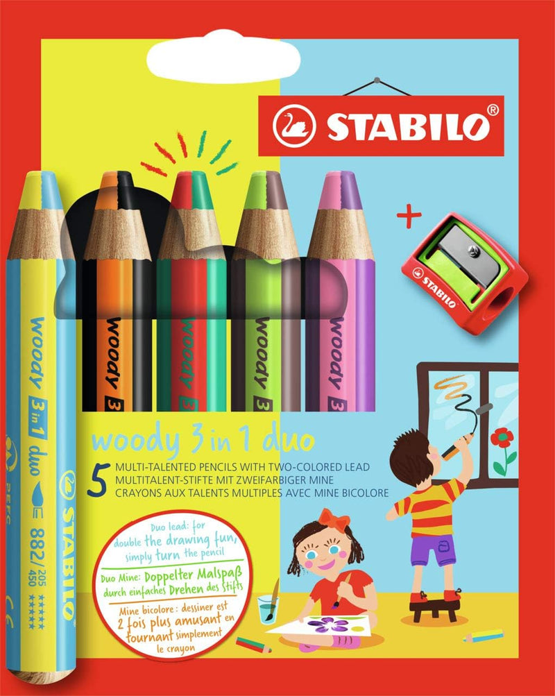 Matitone Stabilo Woody 3In1 Duo con Temperino - 12 colori