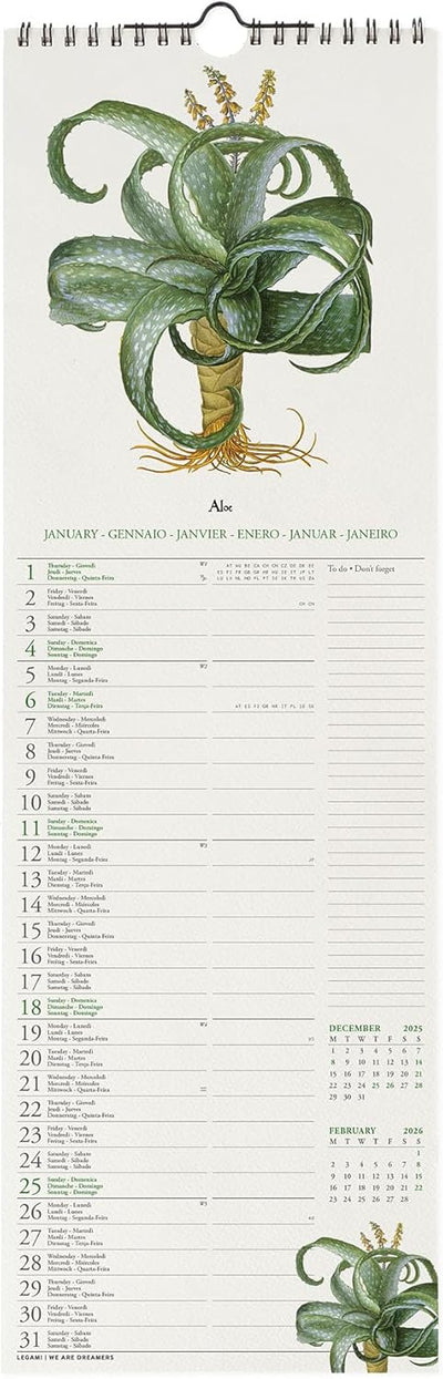 Calendario da Parete 12 Mesi Legami con Planner Annuale 2026 Herbarium 16 x 49 cm