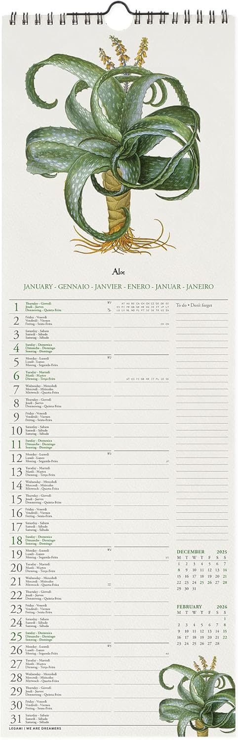 Calendario da Parete 12 Mesi Legami con Planner Annuale 2026 Herbarium 16 x 49 cm