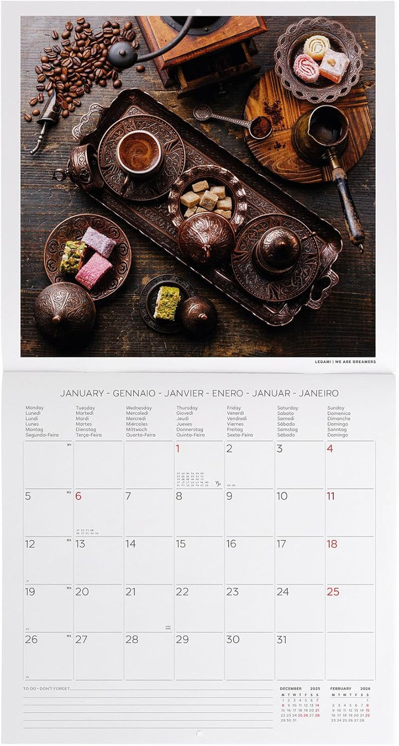 Calendario da Parete 12 Mesi Legami con Planner Annuale 2026 Coffee & Chocolate 30 x 29 cm