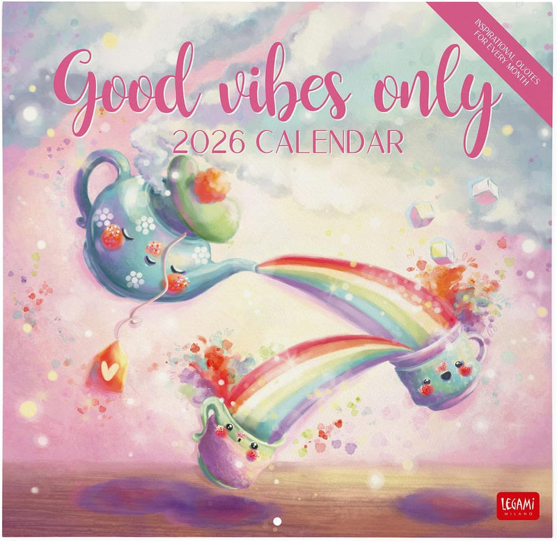 Calendario da Parete 12 Mesi Legami con Planner Annuale 2026 Good Vibes Only 30 x 29 cm
