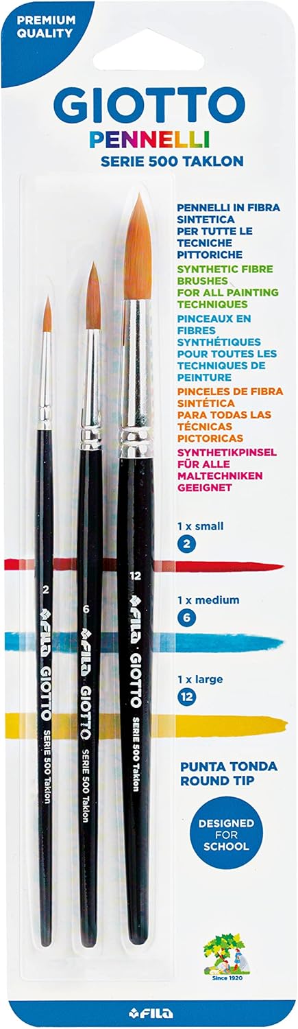 Pennelli Giotto Taklon 500 a Punta Piatta N.2-6-12 - 3 pezzi