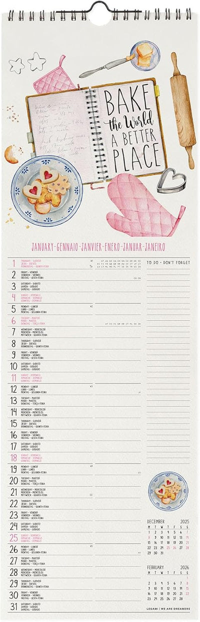 Calendario da Parete 12 Mesi Legami con Planner Annuale 2026 Aphorisms 16 x 49 cm