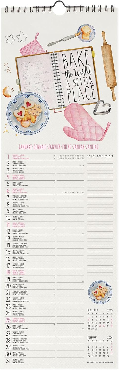 Calendario da Parete 12 Mesi Legami con Planner Annuale 2026 Aphorisms 16 x 49 cm