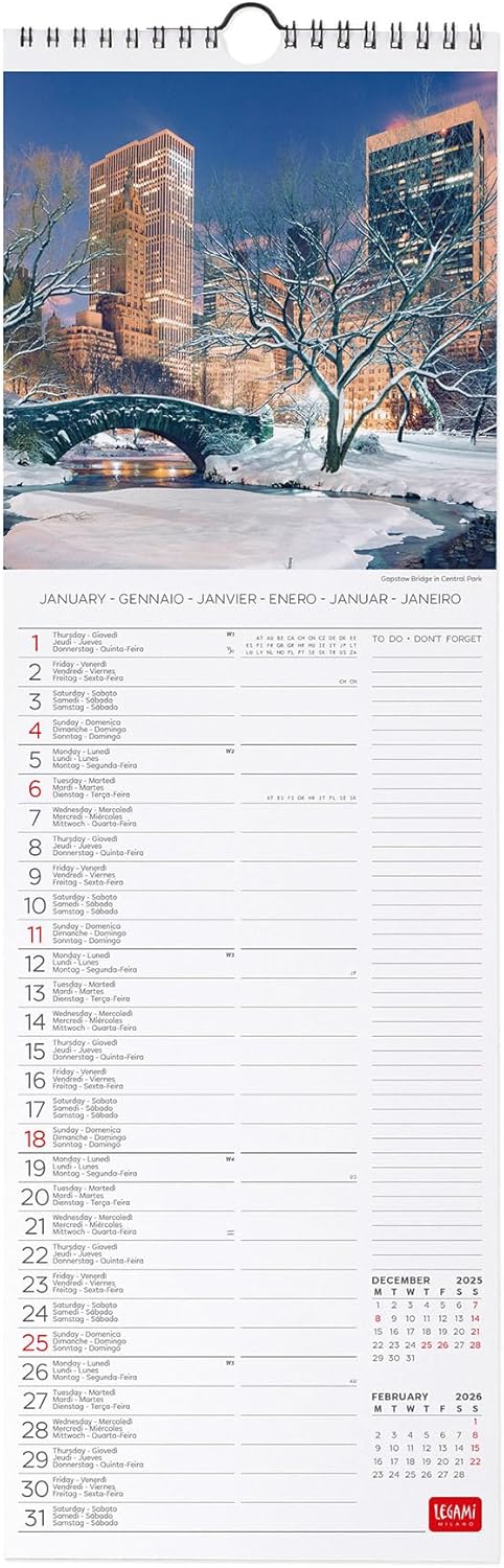Calendario da Parete 12 Mesi Legami con Planner Annuale 2026 New York 16 x 49 cm