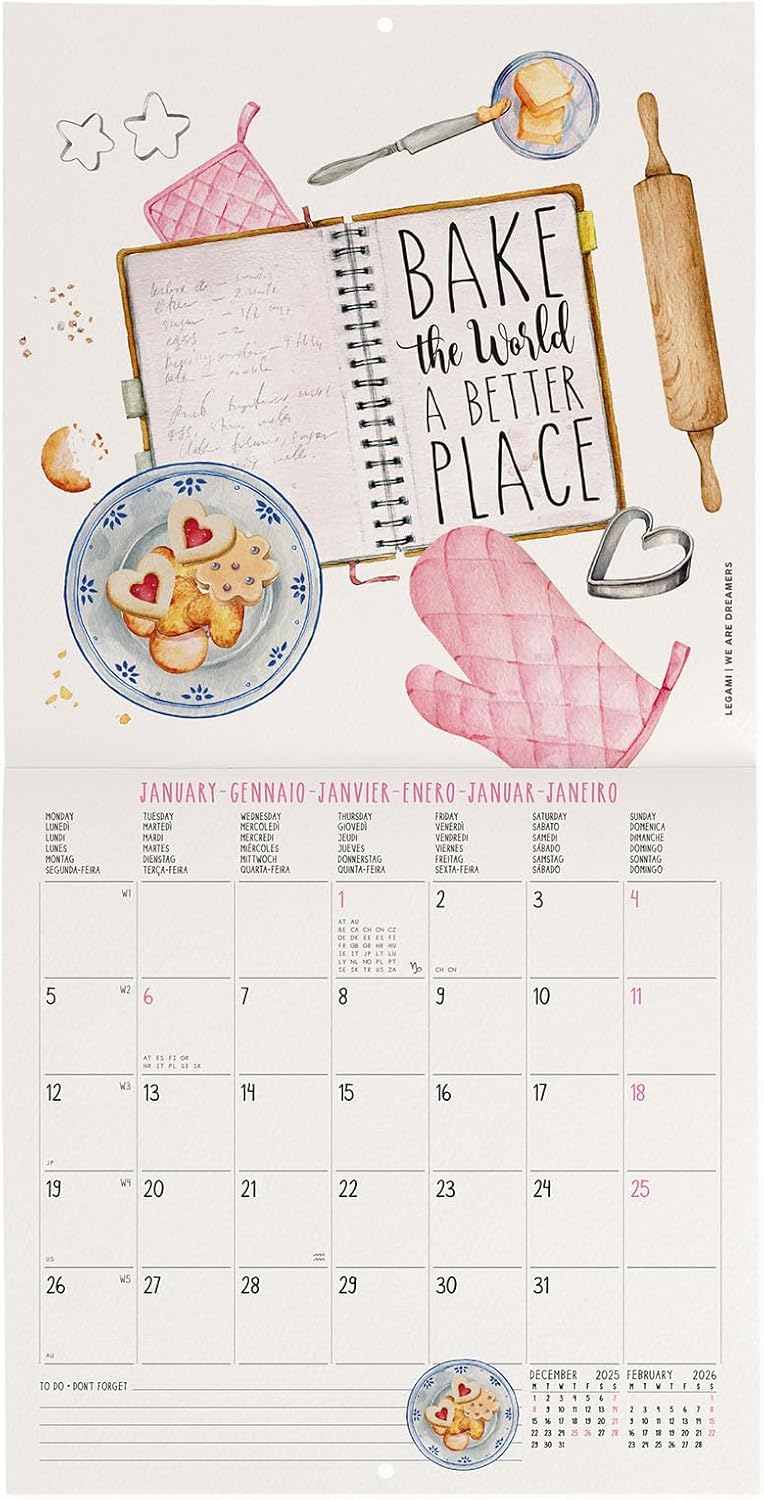Calendario da Parete 12 Mesi Legami con Planner Annuale 2026 Aphorisms 18 x 18 cm
