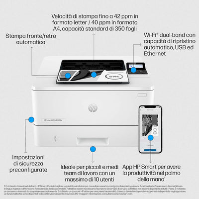 Stampante HP LaserJet Pro 4002dw A4 con Fronte e Retro Automatico - Bianca