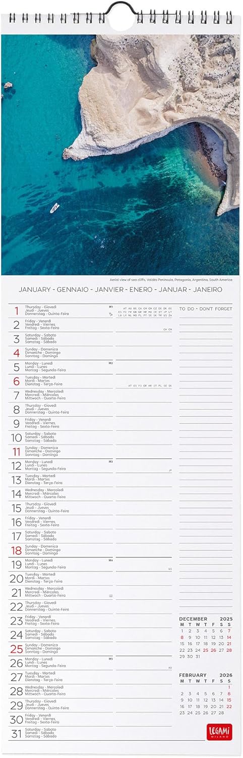 Calendario da Parete 12 Mesi Legami con Planner Annuale 2026 Vitamin Sea 16 x 49 cm