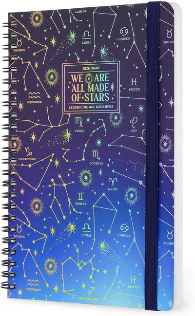 Agenda 12 Mesi Legami Settimanale Spiralata Large 2026 Stars con Chiusura ad Elastico