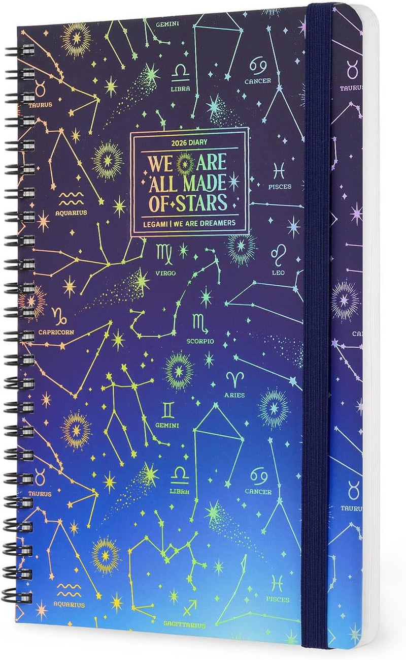 Agenda 12 Mesi Legami Settimanale Spiralata Large 2026 Stars con Chiusura ad Elastico