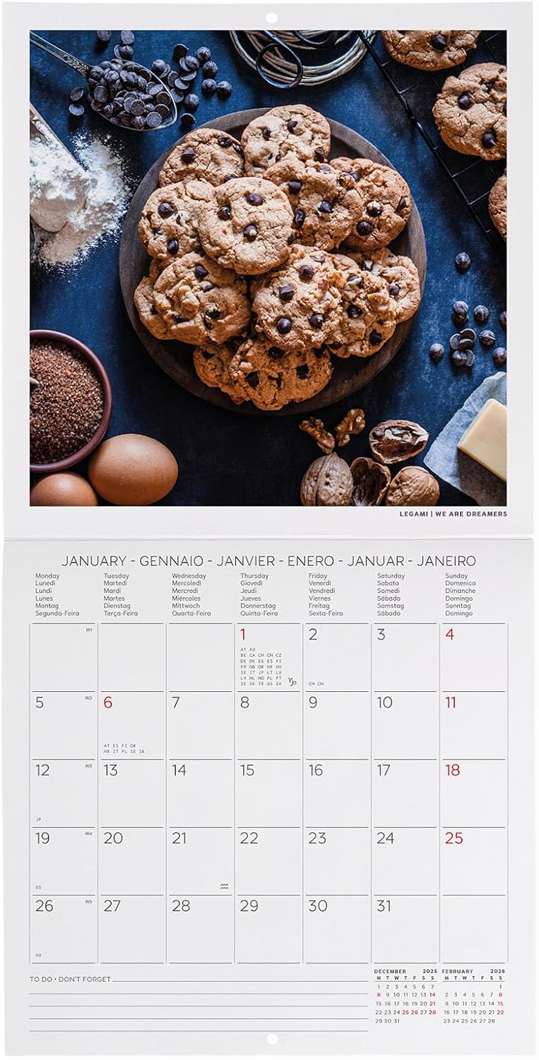 Calendario da Parete 12 Mesi Legami con Planner Annuale 2026 Kitchen 18 x 18 cm