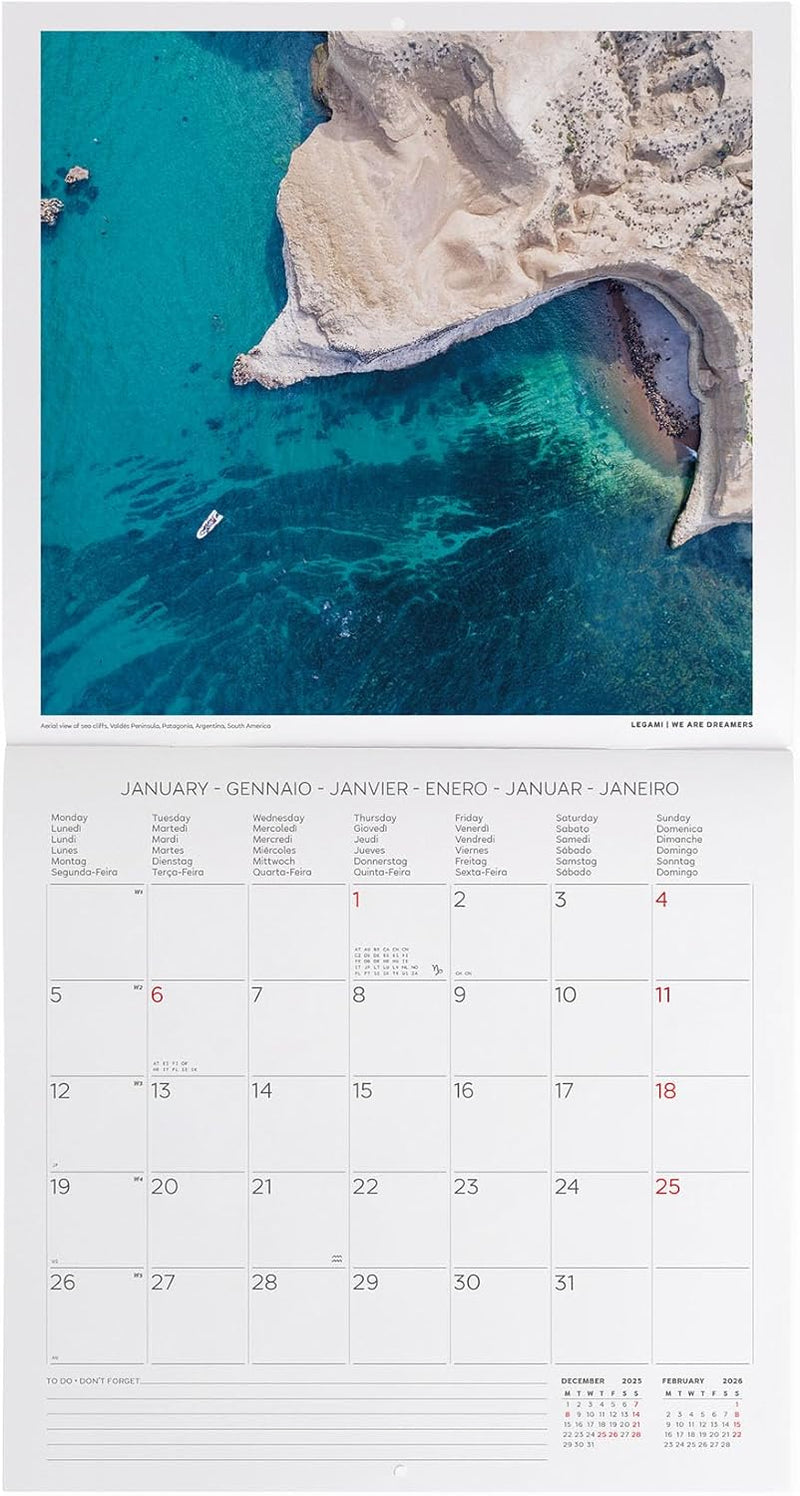 Calendario da Parete 12 Mesi Legami con Planner Annuale 2026 Vitamin Sea 30 x 29 cm