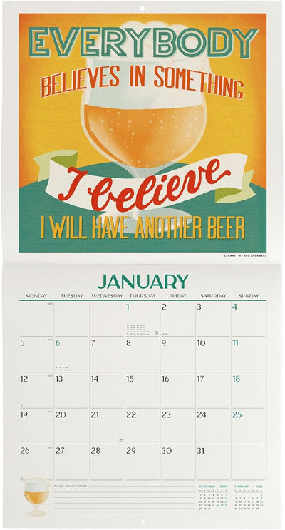 Calendario da Parete 12 Mesi Legami con Planner Annuale 2026 Beer 30 x 29 cm
