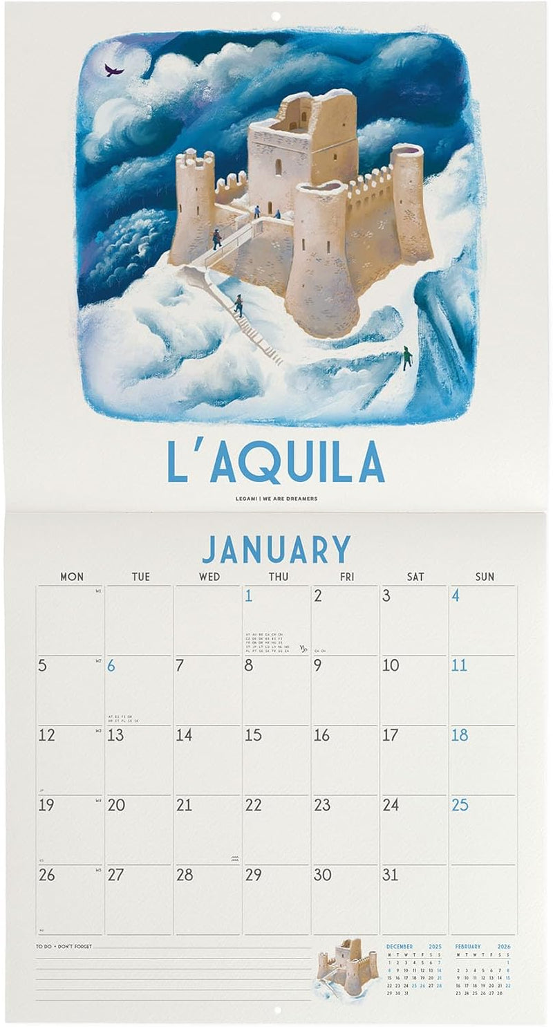 Calendario da Parete 12 Mesi Legami con Planner Annuale 2026 Italy 30 x 29 cm