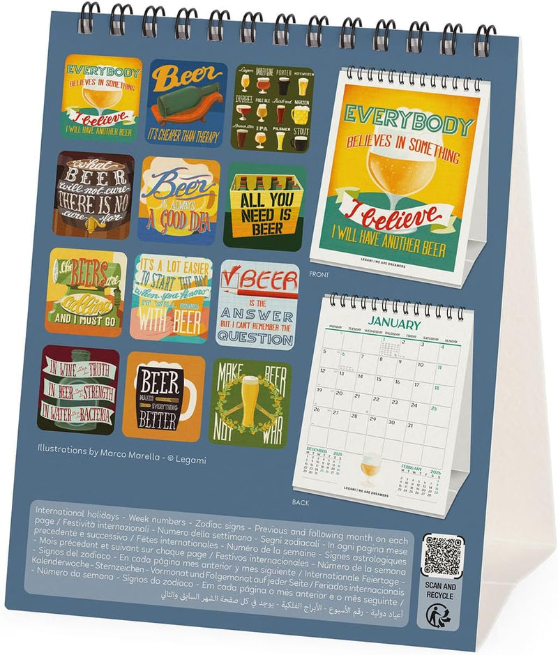 Calendario da Tavolo 12 Mesi Legami con Planner Annuale 2026 Beer 12 x 14,5 cm