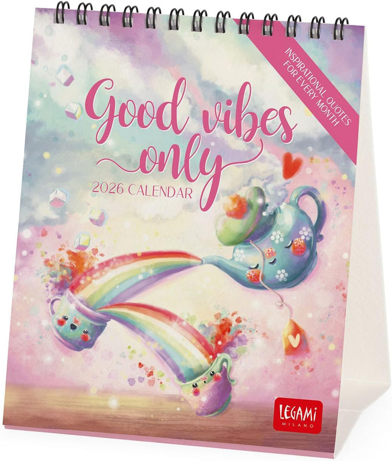 Calendario da Tavolo 12 Mesi Legami con Planner Annuale 2026 Good Vibes Only 12 x 14,5 cm