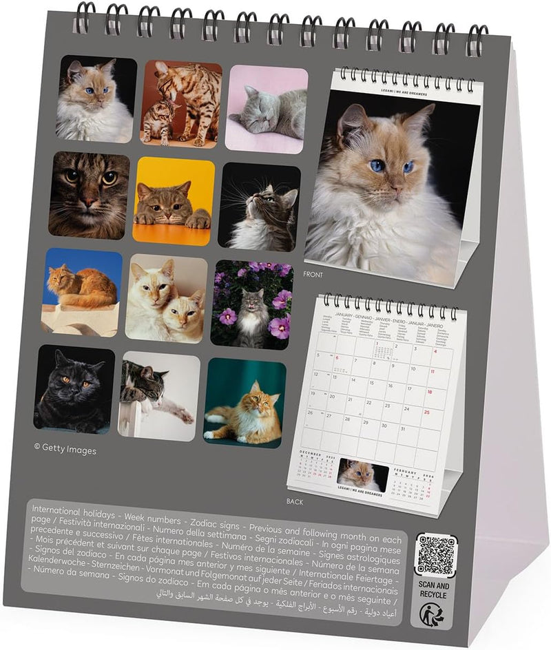 Calendario da Tavolo 12 Mesi Legami con Planner Annuale 2026 Cats 12 x 14,5 cm