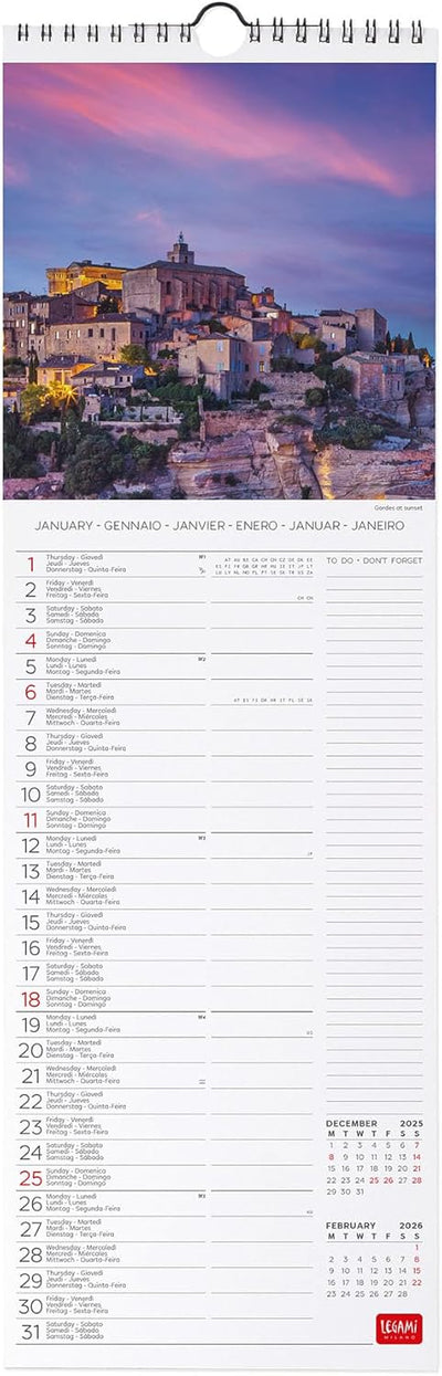 Calendario da Parete 12 Mesi Legami con Planner Annuale 2026 Provence 16 x 49 cm