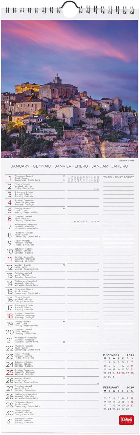Calendario da Parete 12 Mesi Legami con Planner Annuale 2026 Provence 16 x 49 cm
