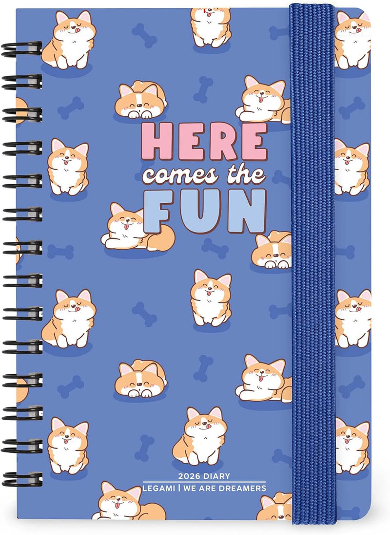 Agenda 12 Mesi Legami Settimanale Small Spiralata 2026 Corgi con Chiusura ad Elastico