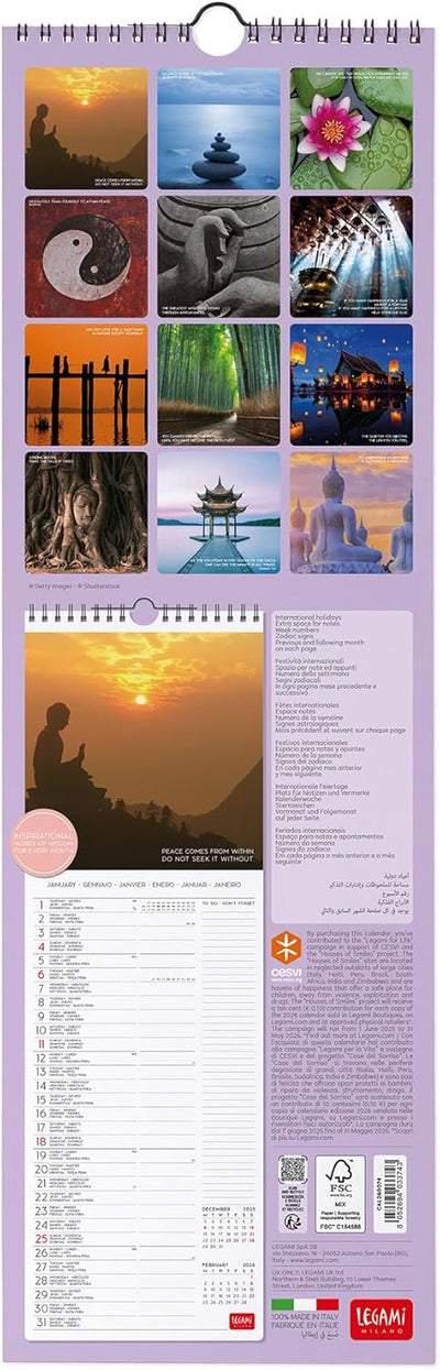 Calendario da Parete 12 Mesi Legami con Planner Annuale 2026 Peace of Mind 16 x 49 cm