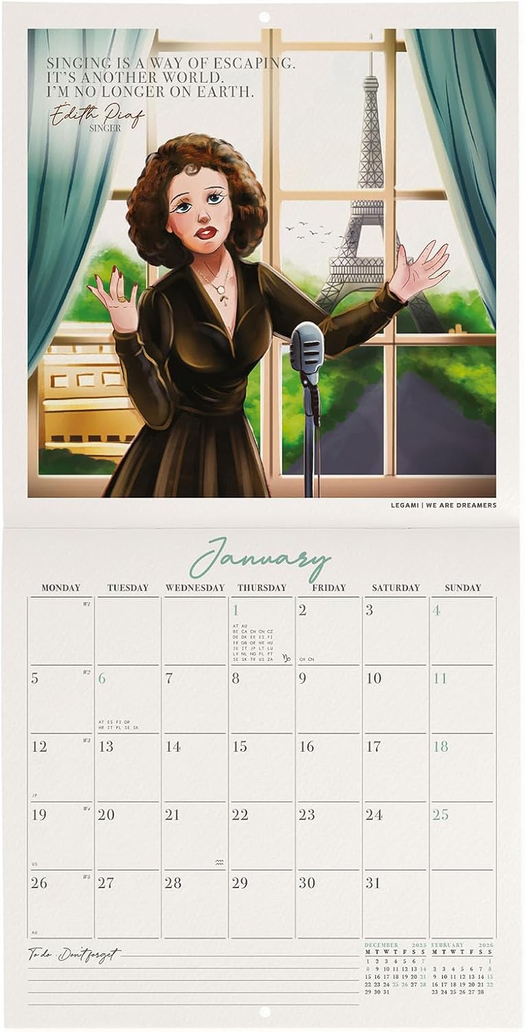 Calendario da Parete 12 Mesi Legami con Planner Annuale 2026 Inspiring Women 18 x 18 cm