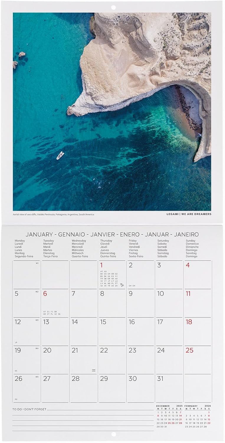 Calendario da Parete 12 Mesi Legami con Planner Annuale 2026 Vitamin Sea 18 x 18 cm
