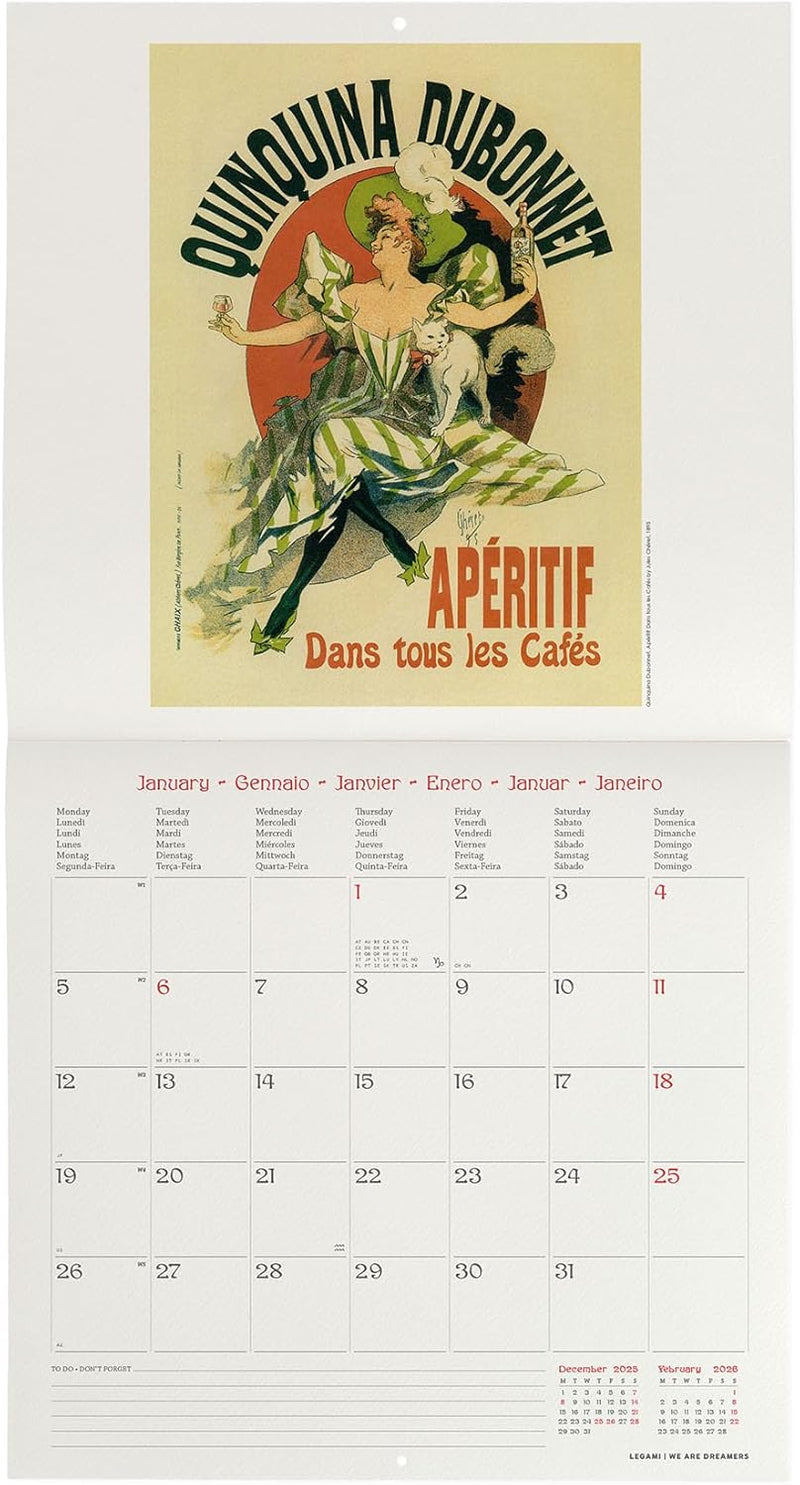 Calendario da Parete 12 Mesi Legami con Planner Annuale 2026 Belle Époque 30 x 29 cm