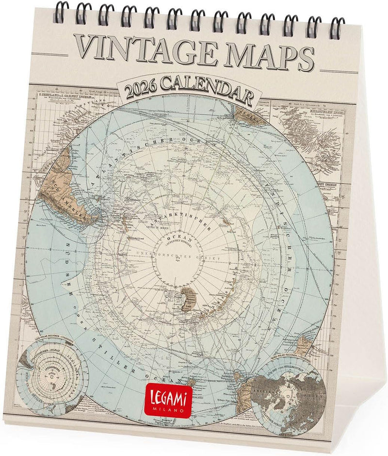 Calendario da Tavolo 12 Mesi Legami con Planner Annuale 2026 Vintage Maps 12 x 14,5 cm
