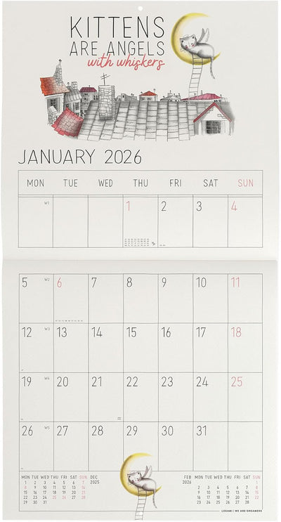 Calendario da Parete 12 Mesi Legami con Planner Annuale 2026 Sketchy Cats 30 x 29 cm