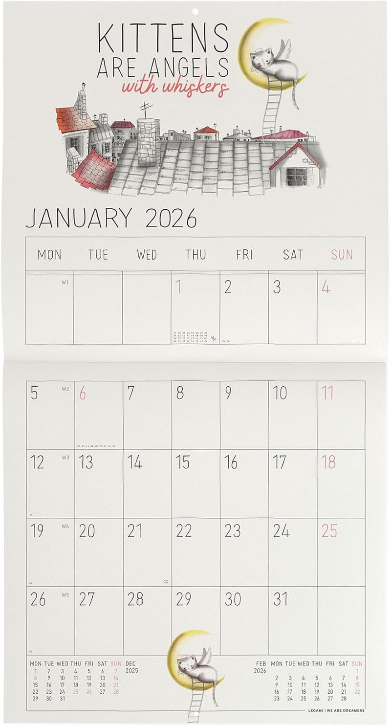 Calendario da Parete 12 Mesi Legami con Planner Annuale 2026 Sketchy Cats 30 x 29 cm