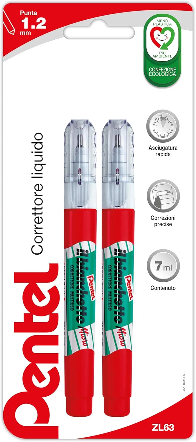Correttore Liquido a Penna Pentel con Micro Penna 7 ml - 2 pezzi