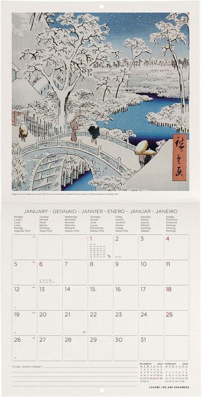 Calendario da Parete 12 Mesi Legami con Planner Annuale 2026 Japanese School 18 x 18 cm