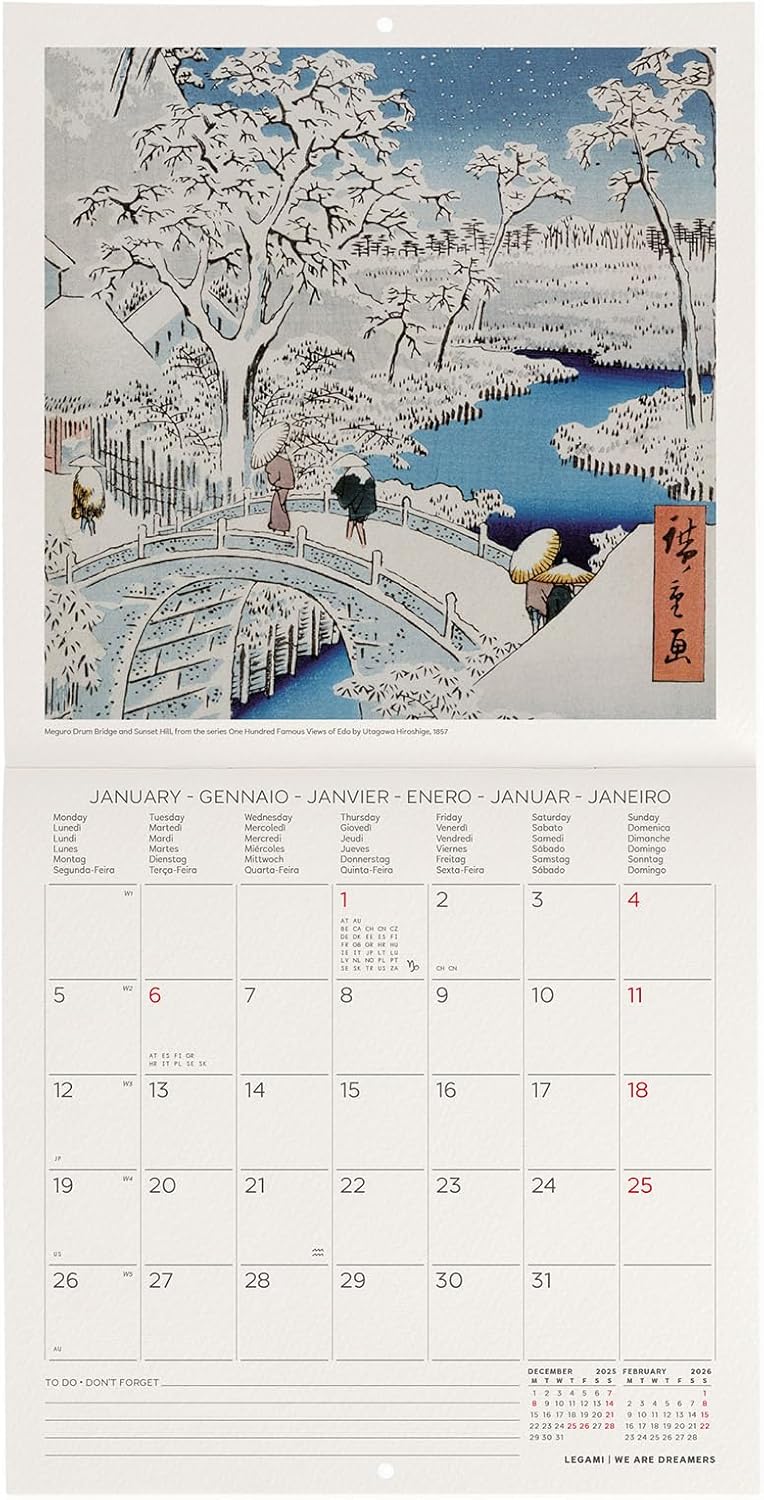 Calendario da Parete 12 Mesi Legami con Planner Annuale 2026 Japanese School 18 x 18 cm