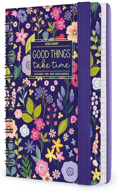 Agenda 12 Mesi Legami Settimanale Small Spiralata 2026 Flowers con Chiusura ad Elastico