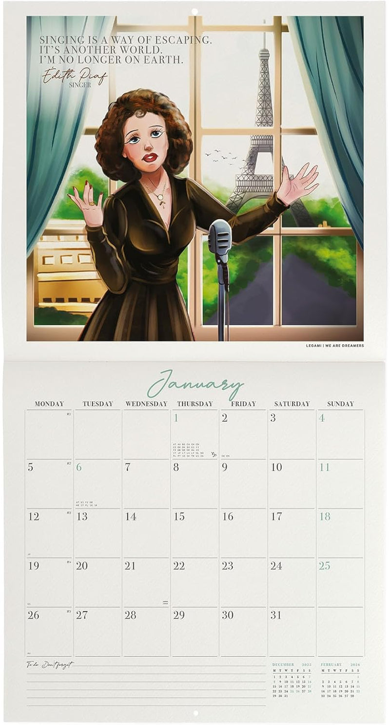 Calendario da Parete 12 Mesi Legami con Planner Annuale 2026 Inspiring Women 30 x 29 cm