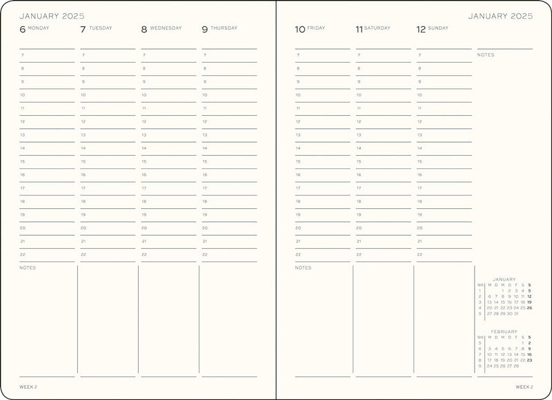 Planner 12 Mesi Settimanale Verticale Medium A5 con Copertina Rigida Sky 2025