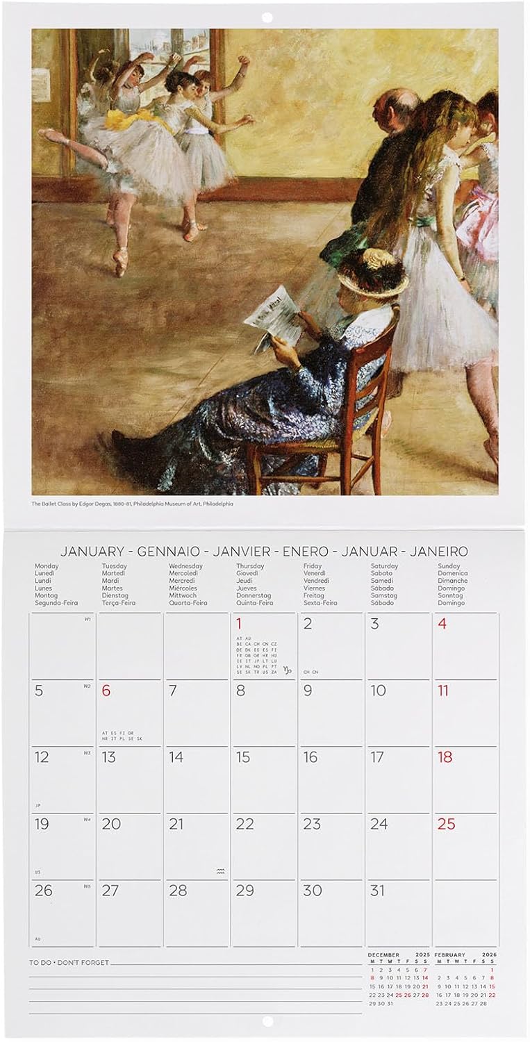 Calendario da Parete 12 Mesi Legami con Planner Annuale 2026 Impressionists 18 x 18 cm